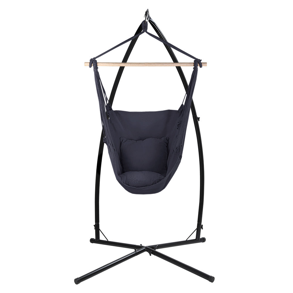 Dark Grey Hammock Swing Chair With Pillow and Stand