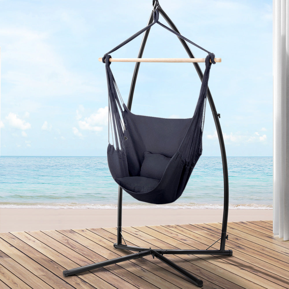 Dark Grey Hammock Swing Chair With Pillow and Stand