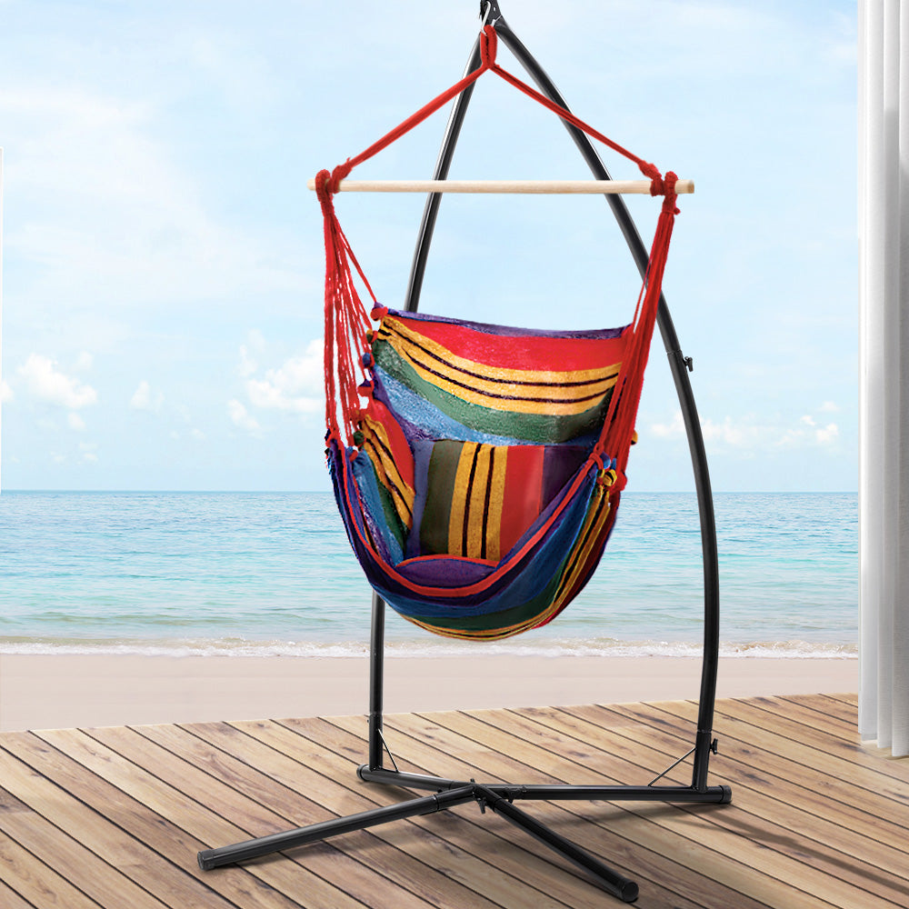 Rainbow Hammock Swing Chair With Pillow and Stand