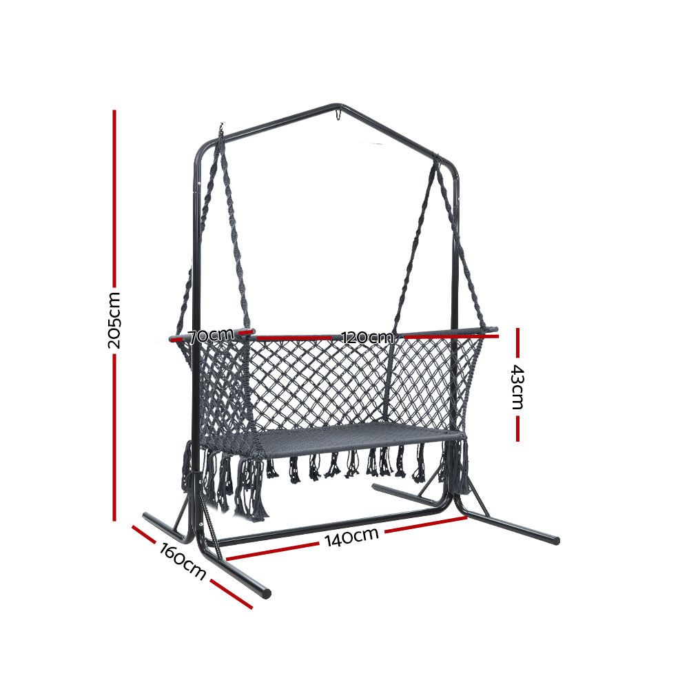 Grey 2 Seater Camping Hammock Swing Chair with Stand