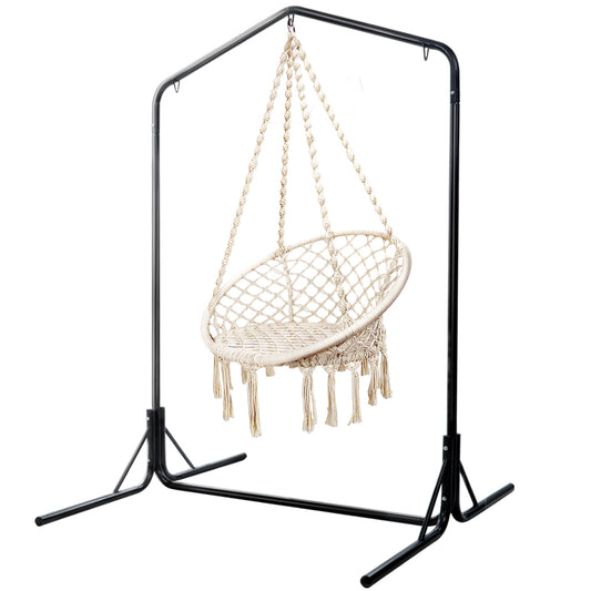 Cream Cotton Hanging Hammock Chair with Stand 124CM Height