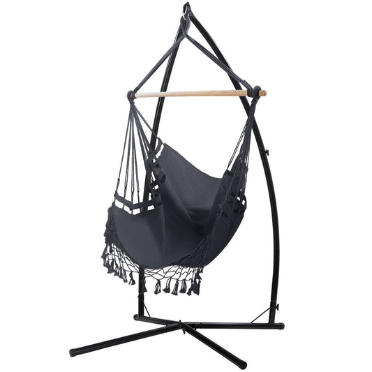 Tassel Hanging Rope Hammock Grey with Stand - 110cm x 110cm x 210cm