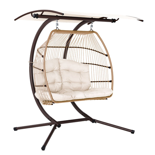 2 Seater Outdoor Wicker Hanging Pod Chair - Latte