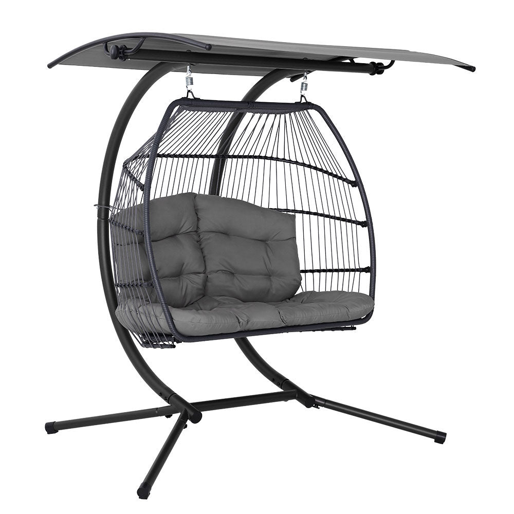 2 Seater Outdoor Wicker Hanging Pod Chair - Dark Grey