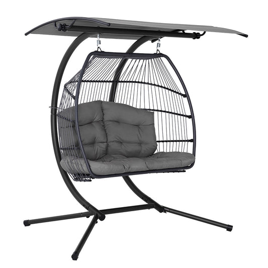 2 Seater Outdoor Wicker Hanging Pod Chair - Dark Grey