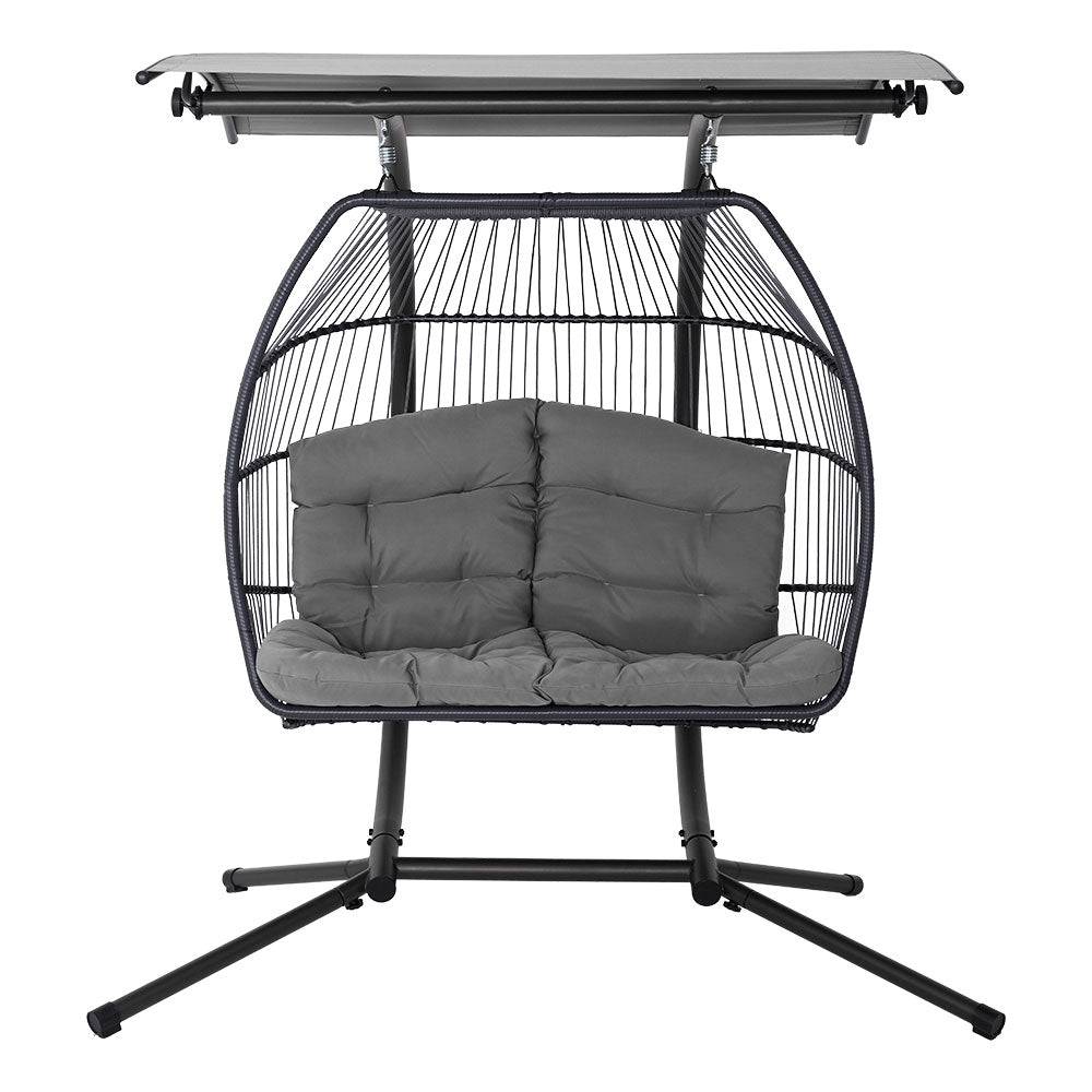 2 Seater Outdoor Wicker Hanging Pod Chair - Dark Grey