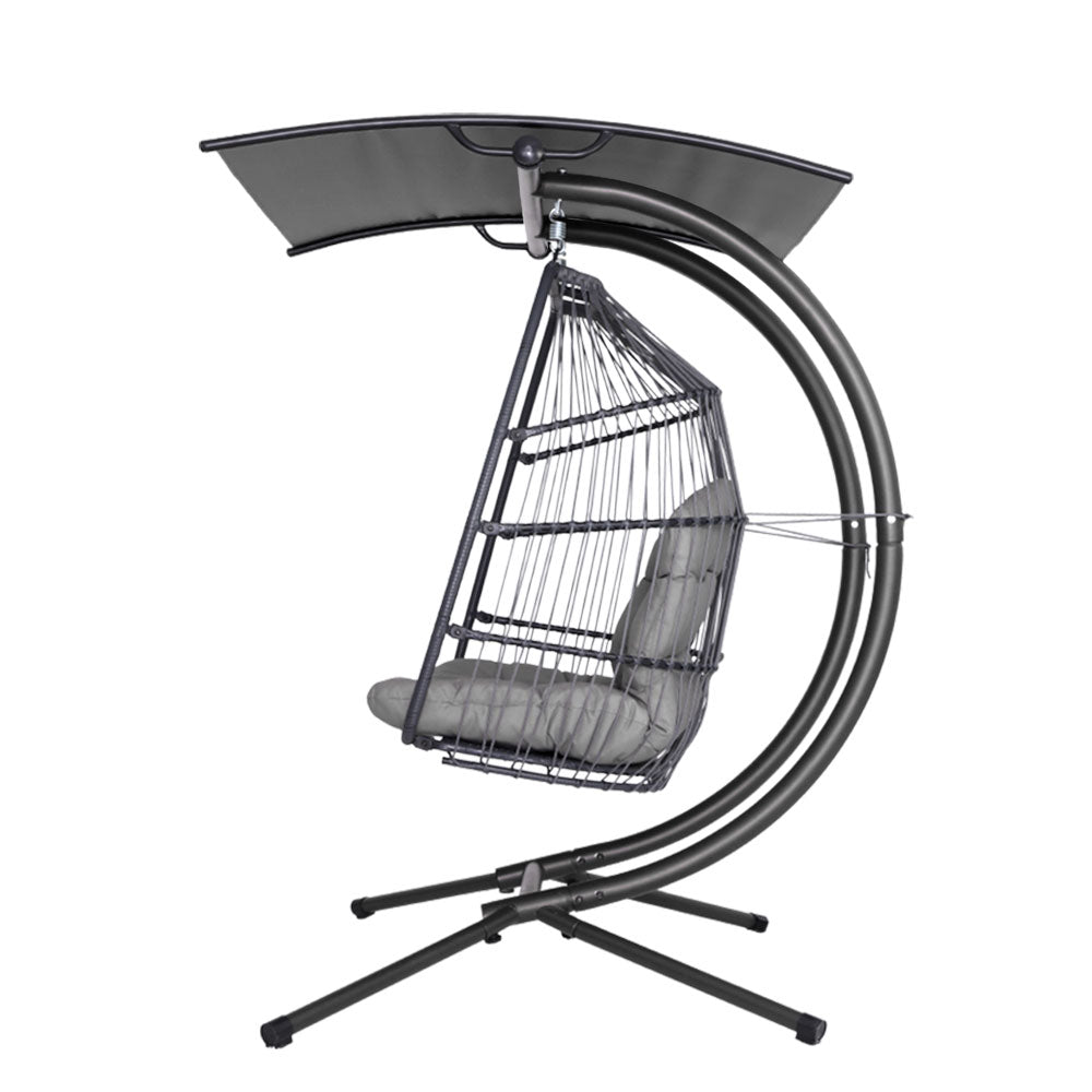 2 Seater Outdoor Wicker Hanging Pod Chair - Dark Grey