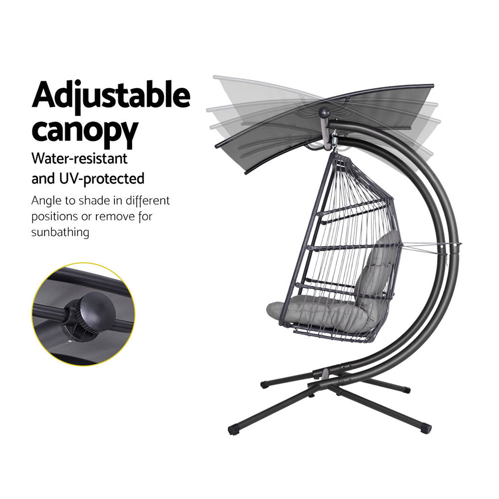 2 Seater Outdoor Wicker Hanging Pod Chair - Dark Grey