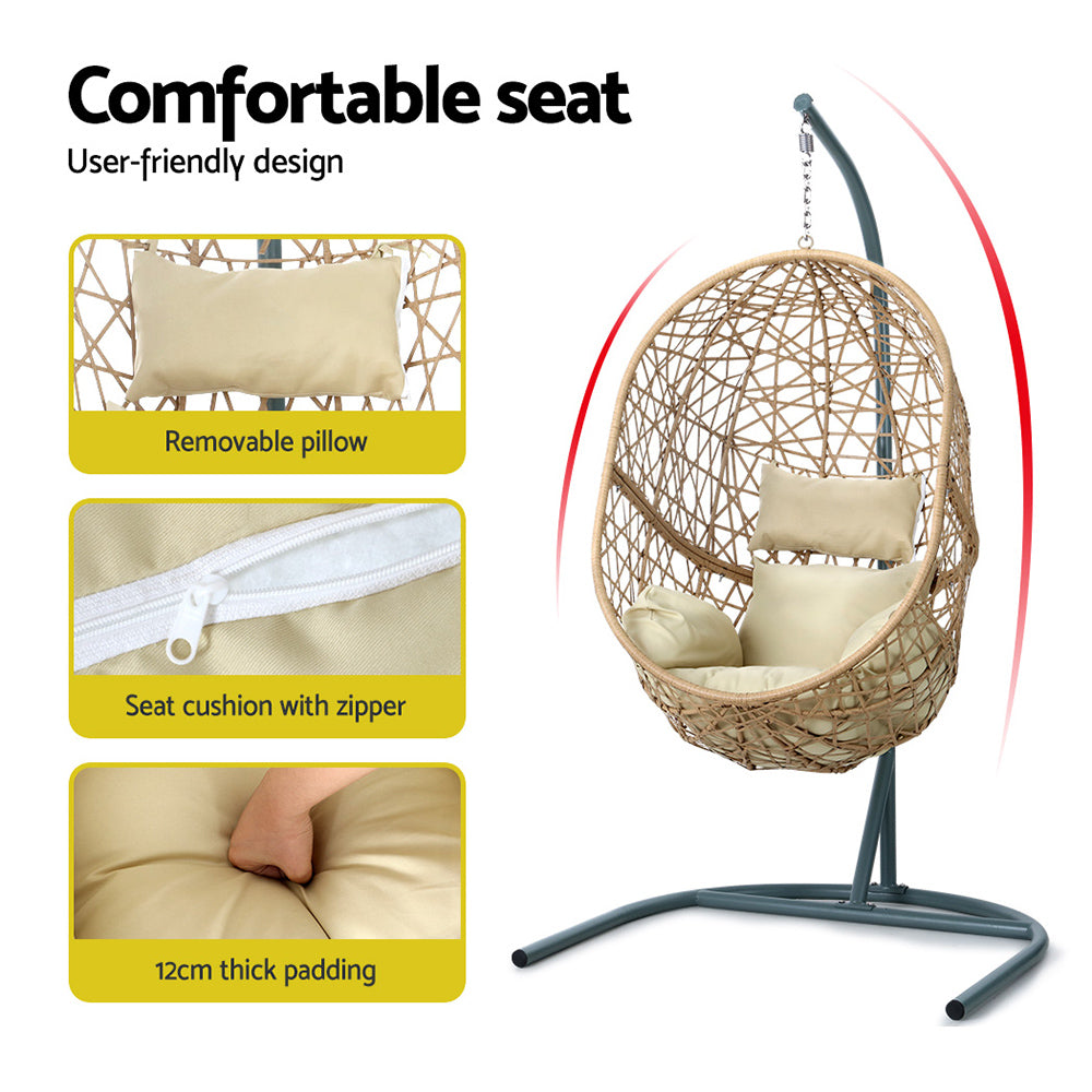 Indoor & Outdoor Hammock Egg Swing Chair with Stand - Natural