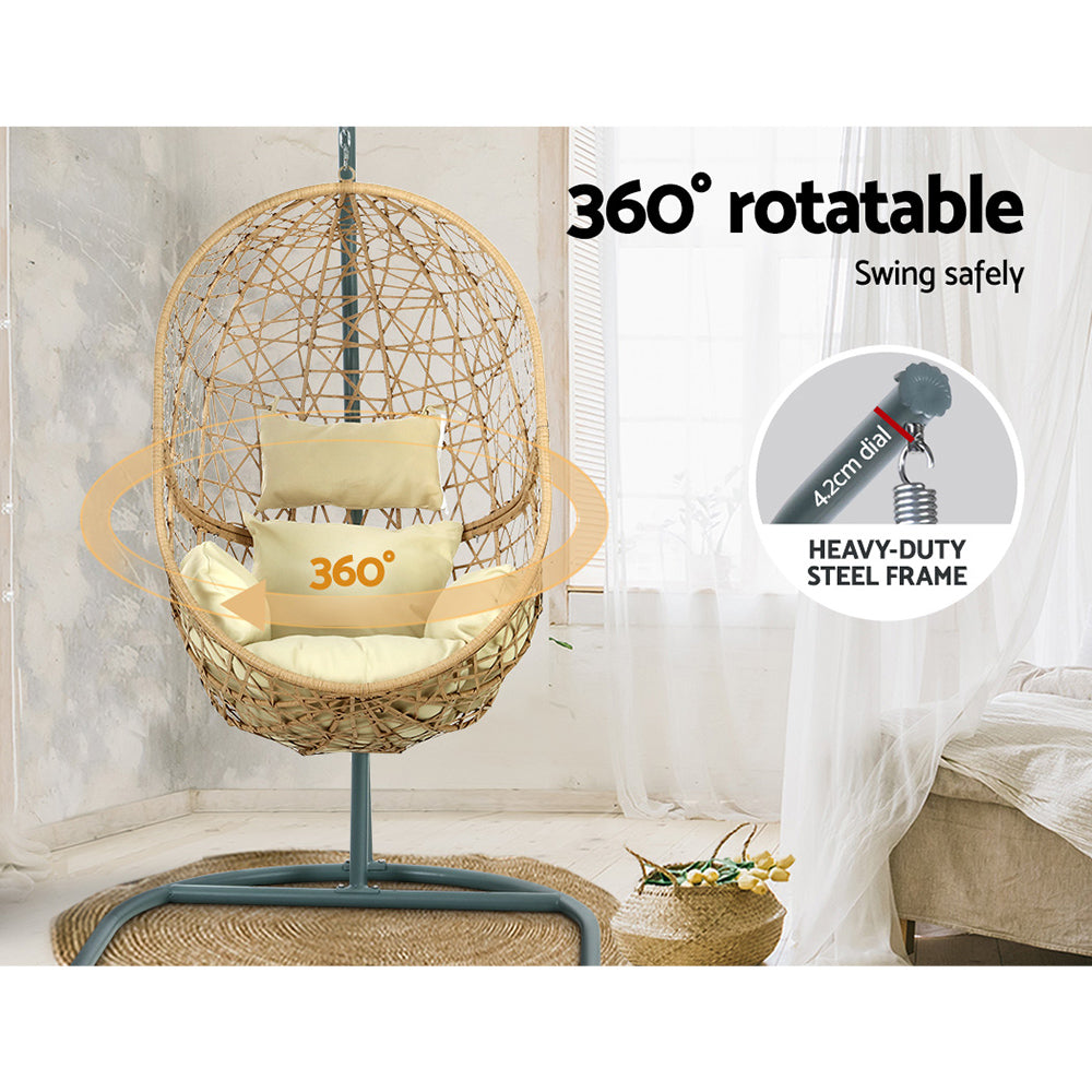 Indoor & Outdoor Hammock Egg Swing Chair with Stand - Natural