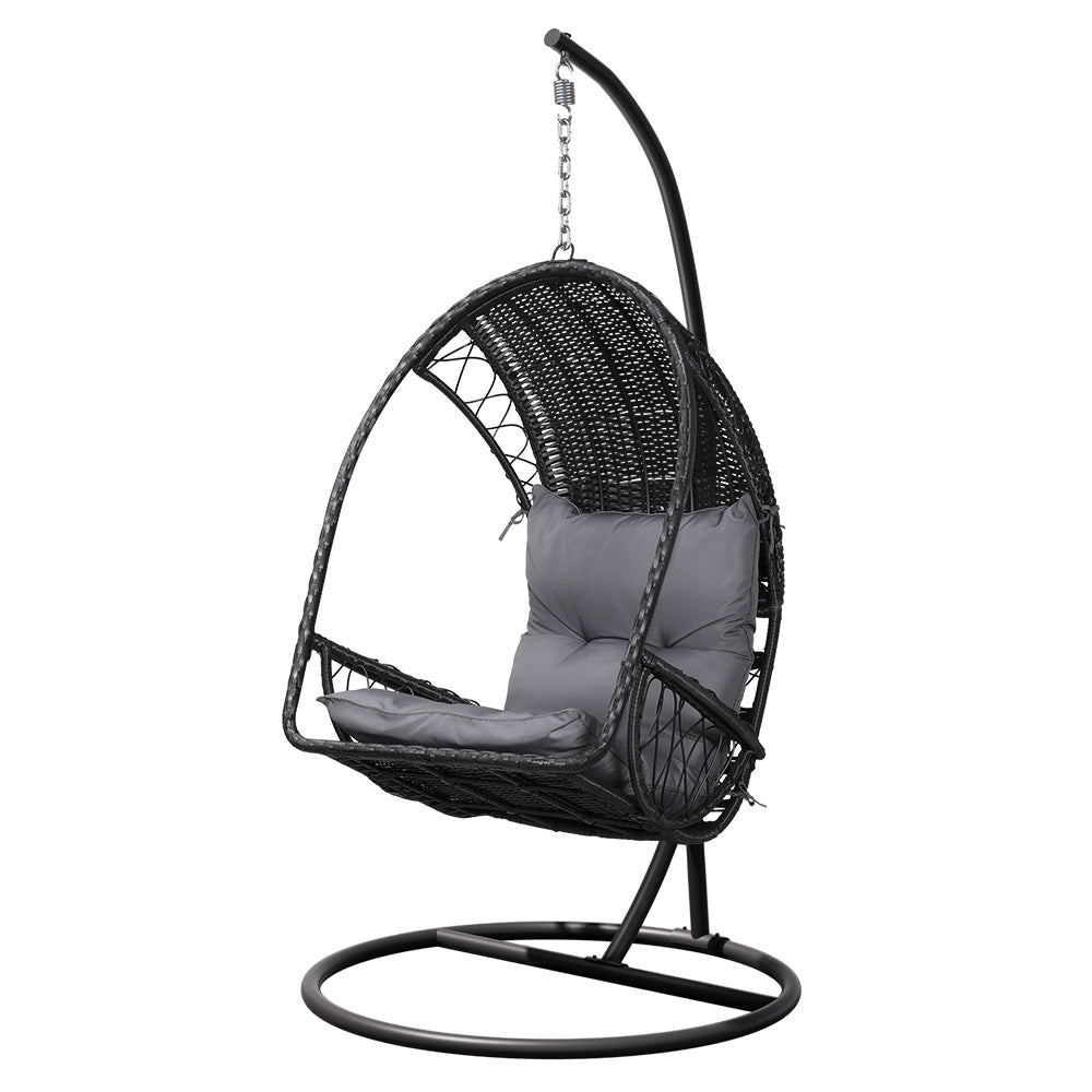 Indoor & Outdoor Egg Swing Chair with Stand and Cushion - Black