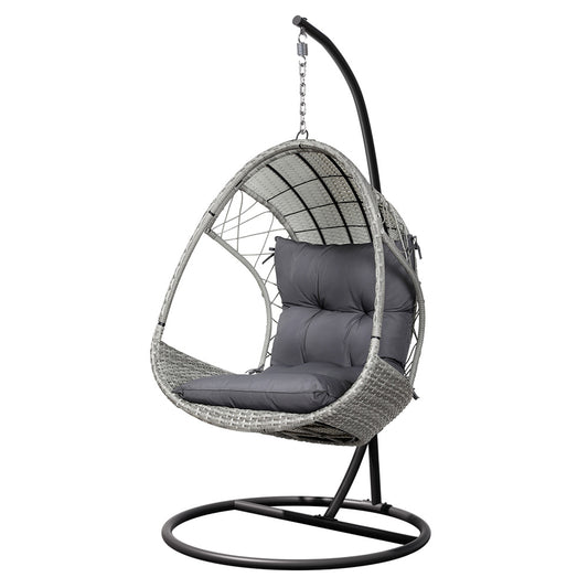 Indoor & Outdoor Egg Swing Chair with Stand and Cushion - Light Grey