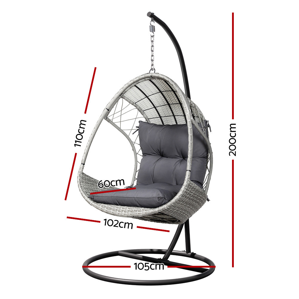 Indoor & Outdoor Egg Swing Chair with Stand and Cushion - Light Grey