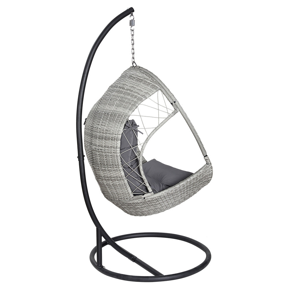 Indoor & Outdoor Egg Swing Chair with Stand and Cushion - Light Grey