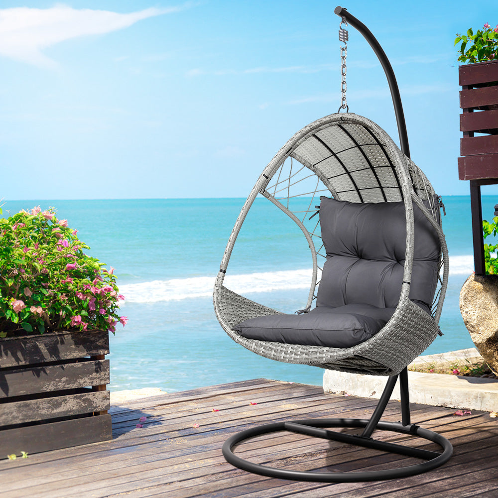 Indoor & Outdoor Egg Swing Chair with Stand and Cushion - Light Grey