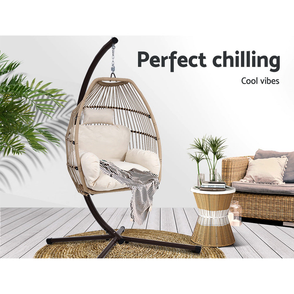 Indoor & Outdoor Hammock Pod Swing Chair with Stand - Latte