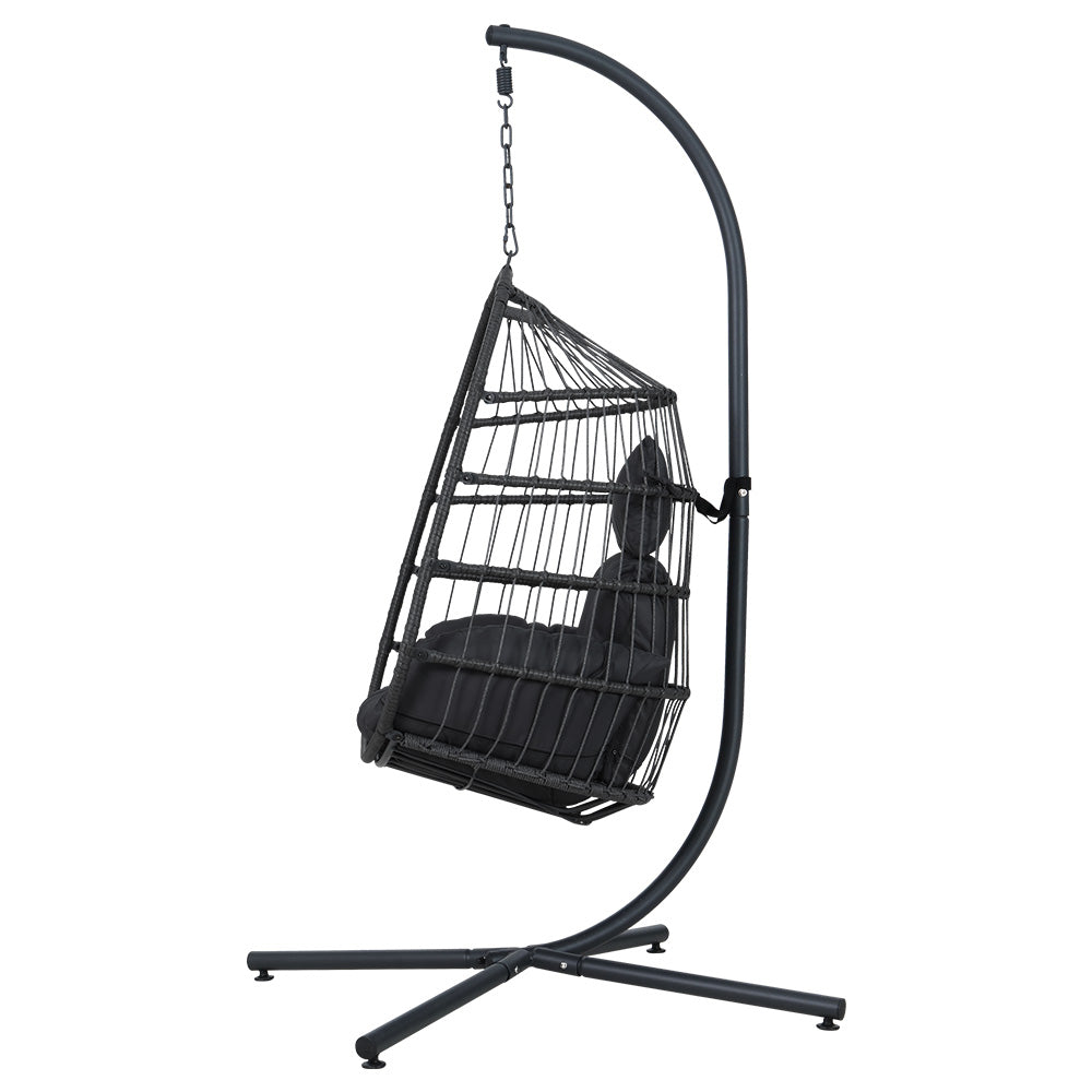 Outdoor Hanging Egg Swing Chair Hammock Stand Wicker Seat Grey