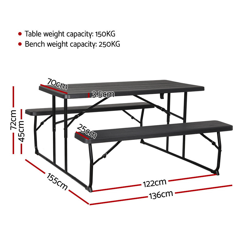 3 PCS Outdoor Dining Set Picnic Patio Bench Set Camp Folding Table