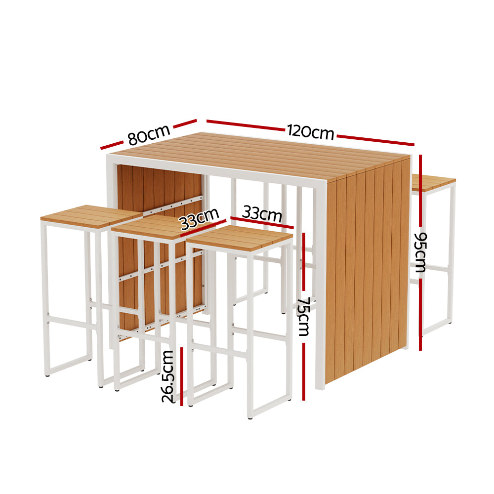 7PC Outdoor Bar Table & Steel Chairs Set