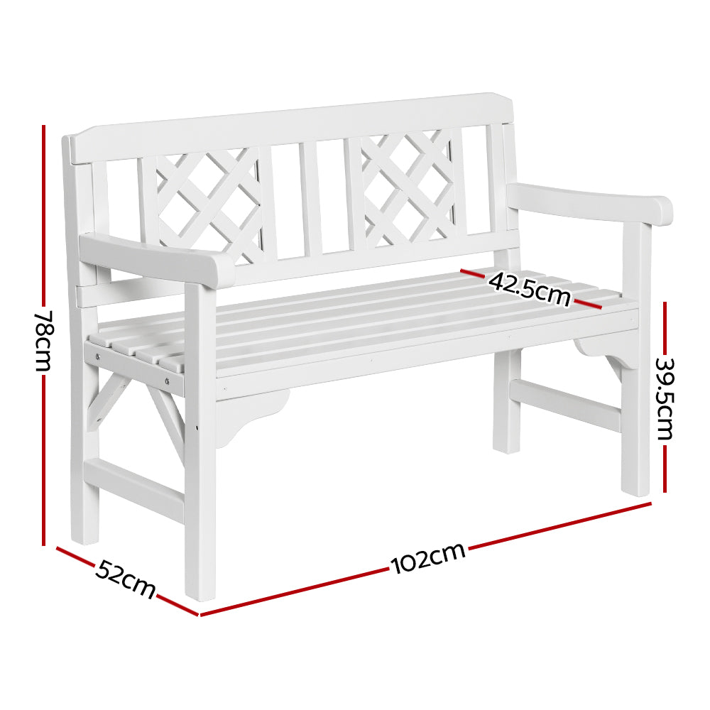 2 Seater White Timber Outdoor Garden Bench