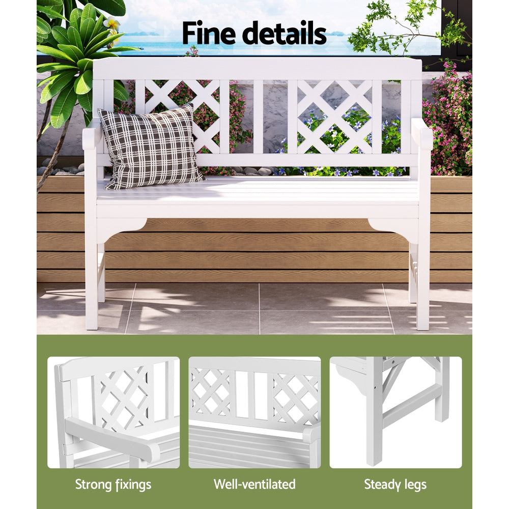 2 Seater White Timber Outdoor Garden Bench