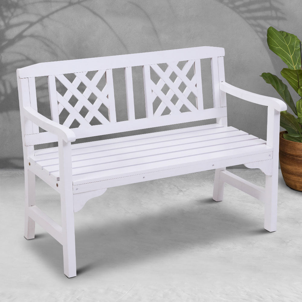 2 Seater White Timber Outdoor Garden Bench