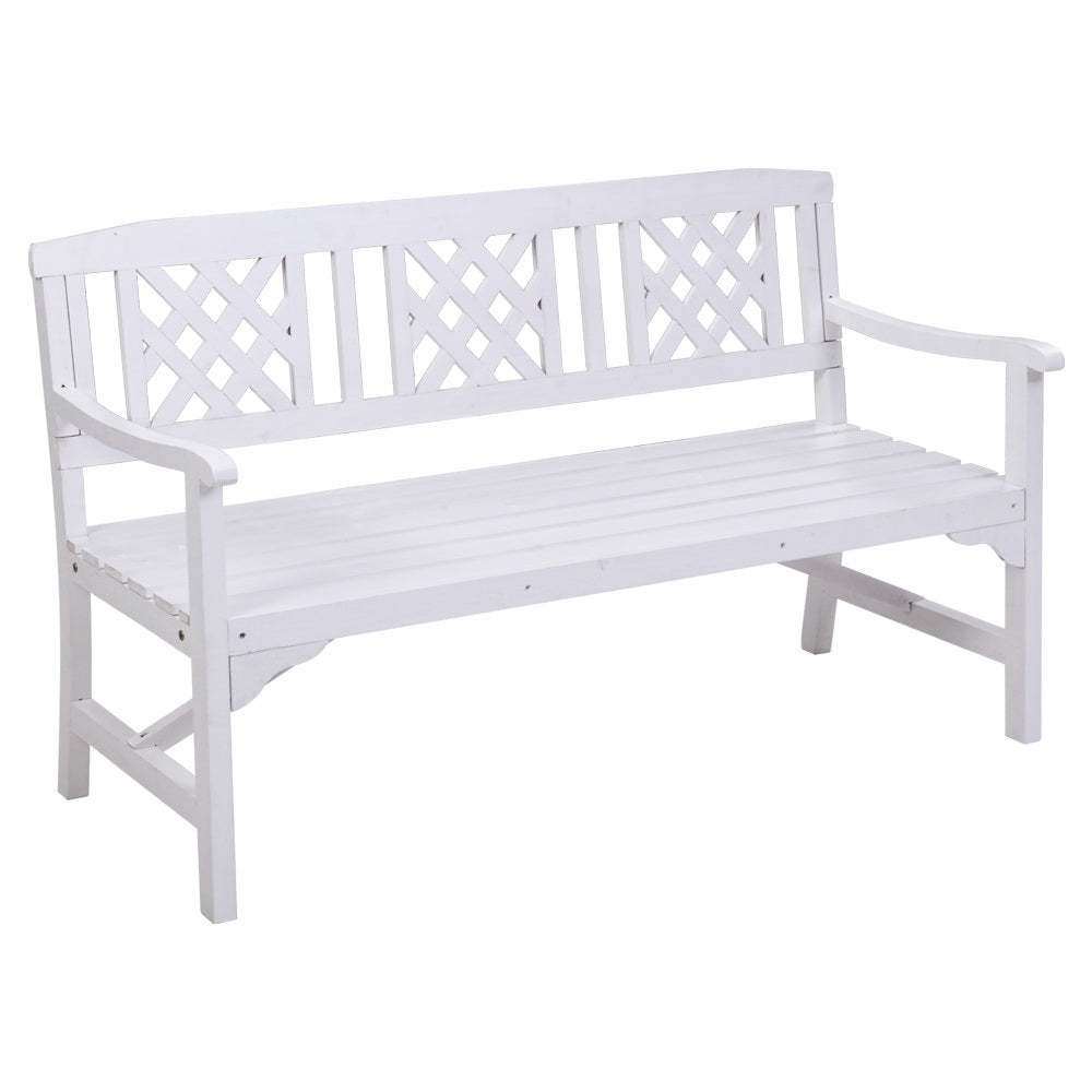 3 Seater White Timber Outdoor Garden Bench