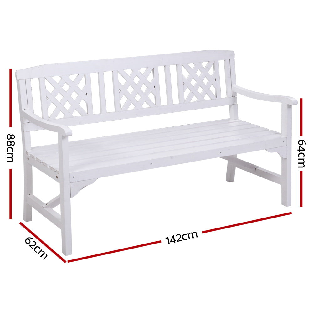 3 Seater White Timber Outdoor Garden Bench