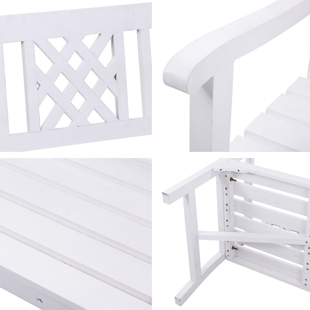 3 Seater White Timber Outdoor Garden Bench