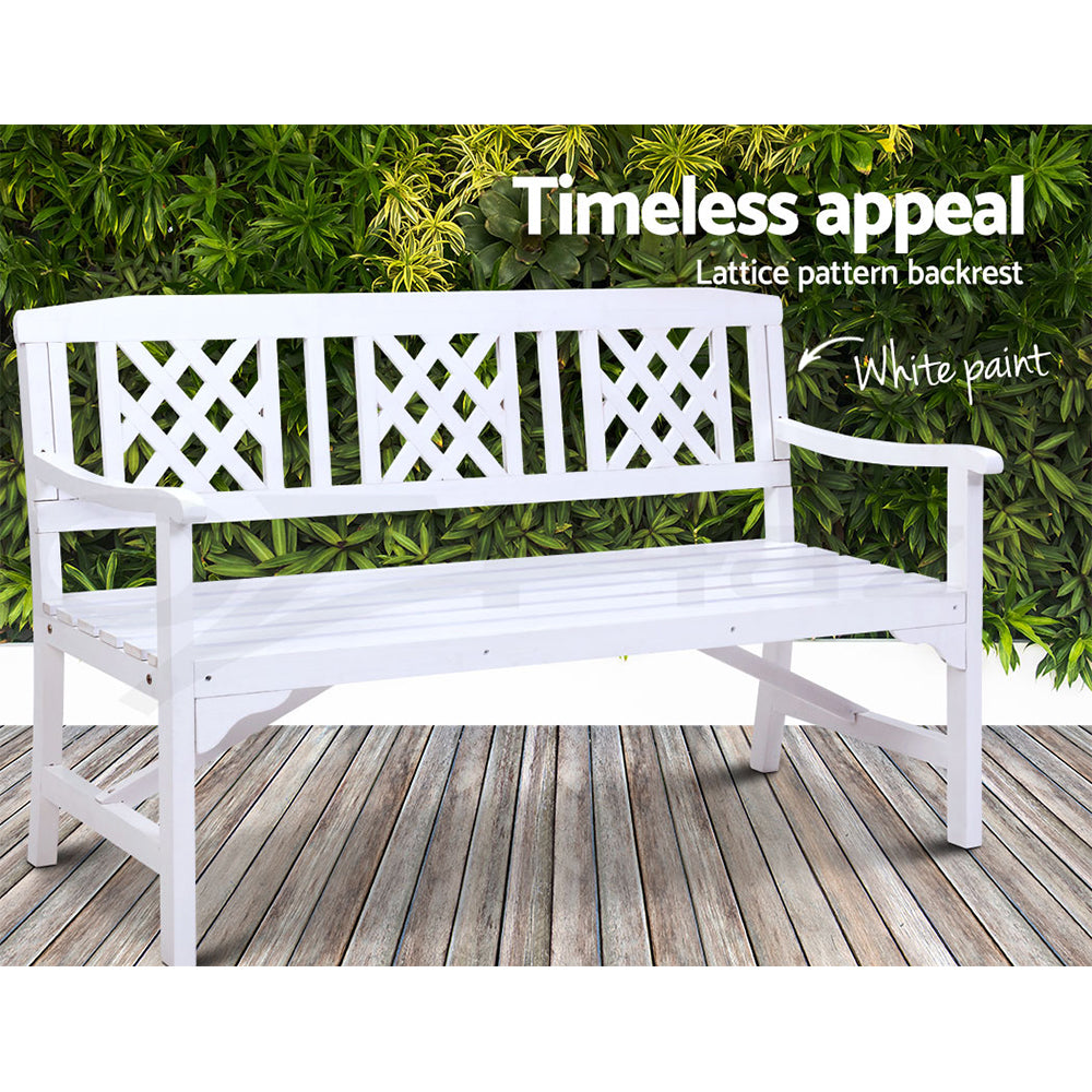 3 Seater White Timber Outdoor Garden Bench