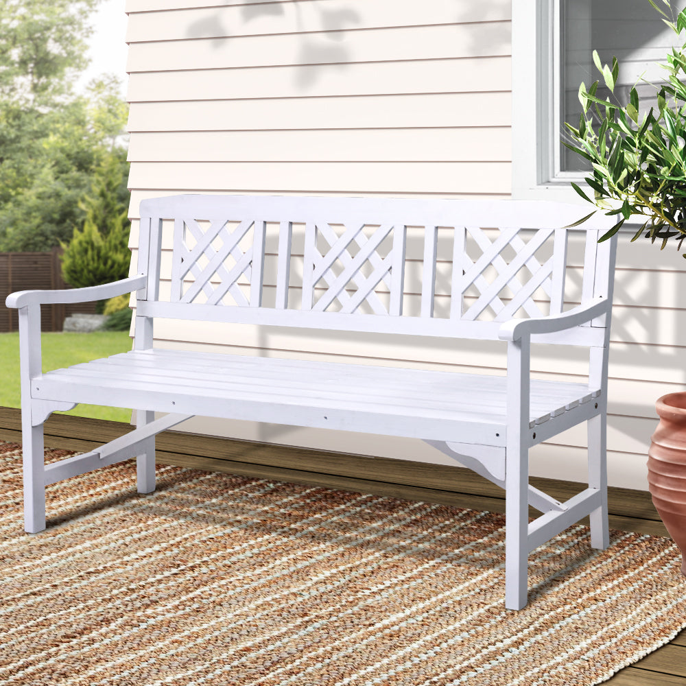 3 Seater White Timber Outdoor Garden Bench