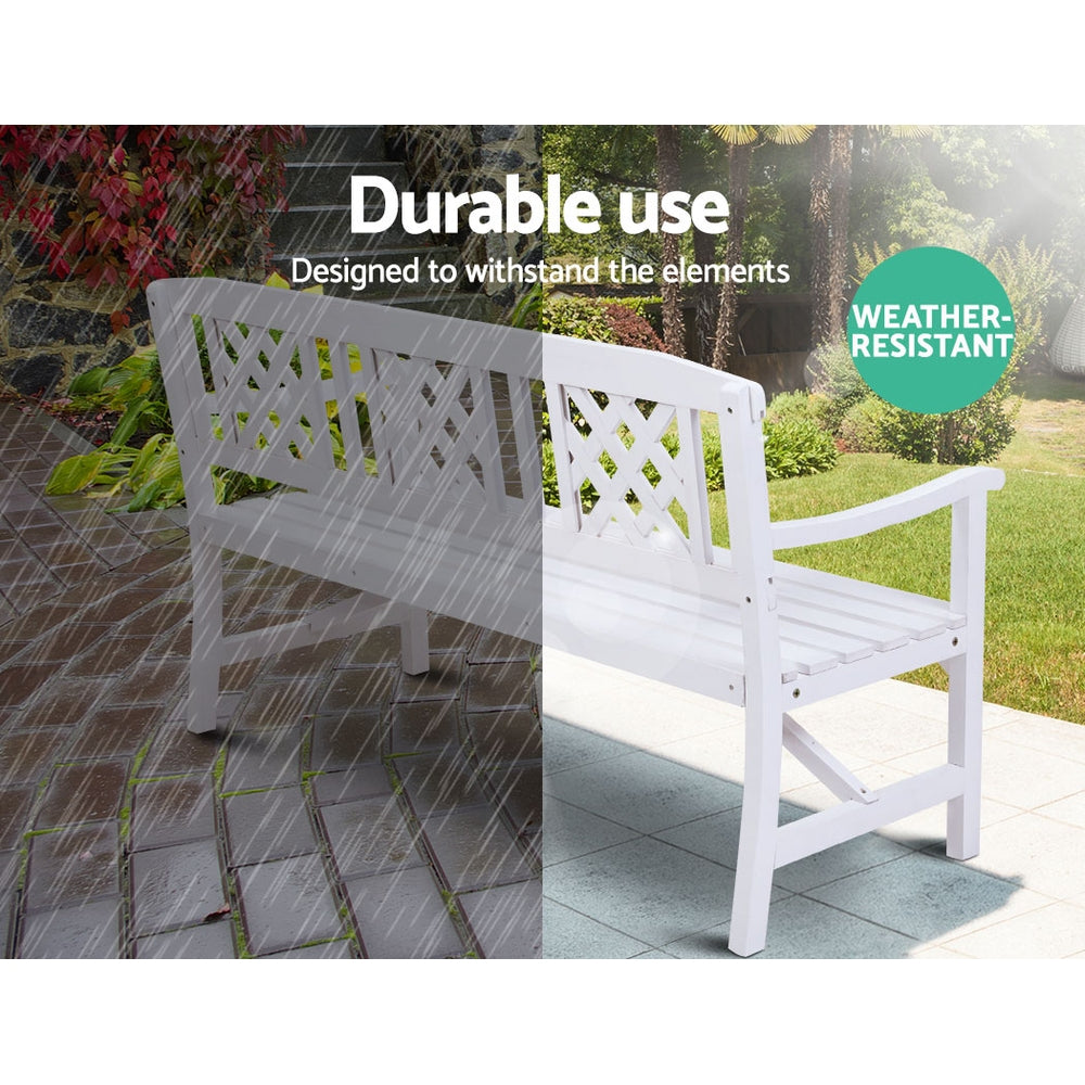 3 Seater White Timber Outdoor Garden Bench