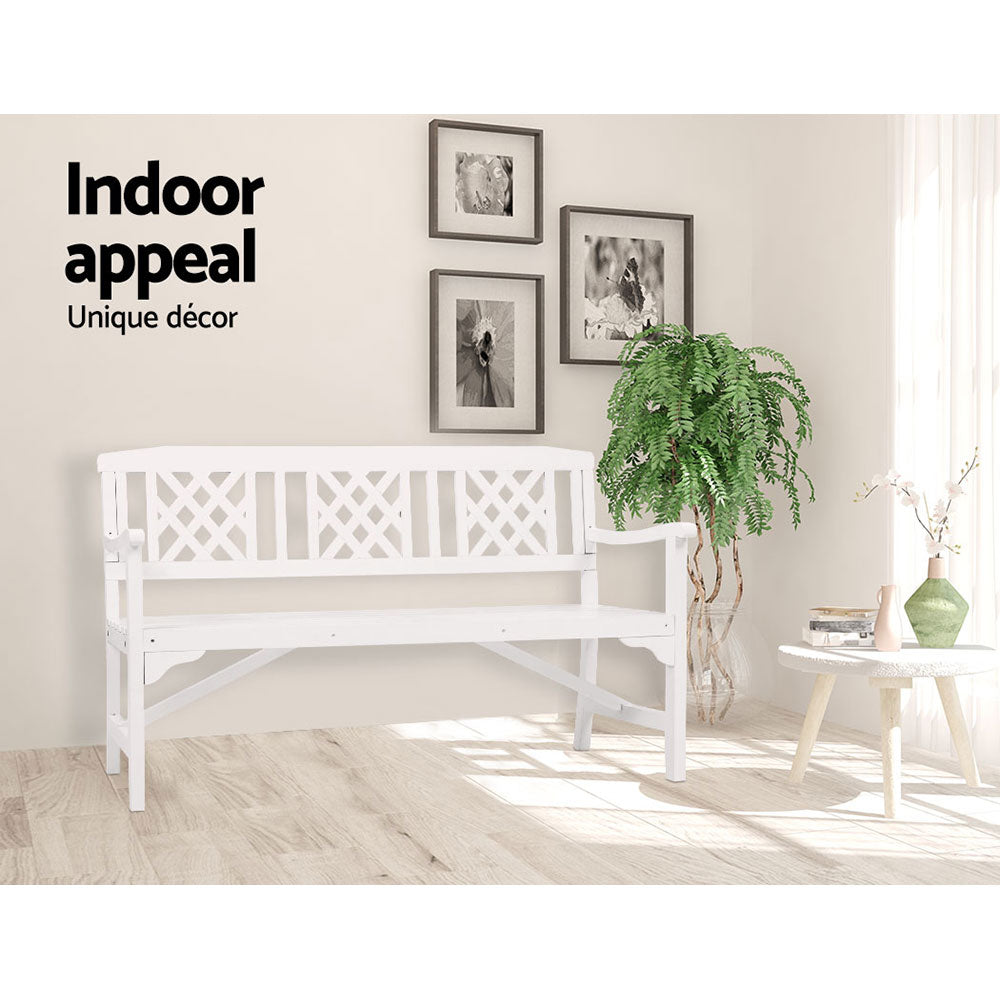 3 Seater White Timber Outdoor Garden Bench