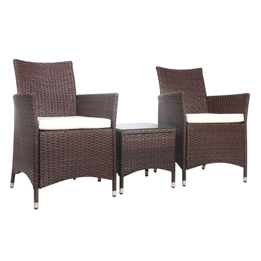 3 Piece Wicker Outdoor Furniture Set - Brown