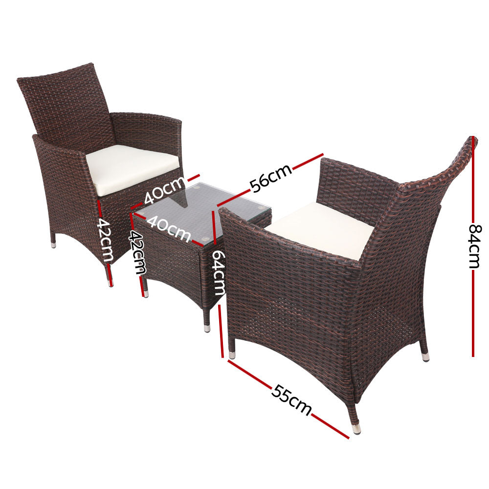 3 Piece Wicker Outdoor Furniture Set - Brown