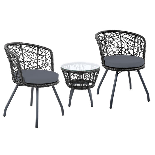 Outdoor Patio Chair and Table Set - Black