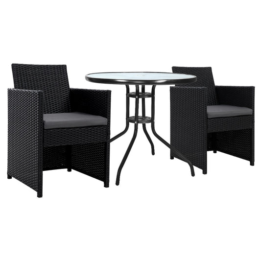 3 Piece Outdoor Wicker Patio Cafe Bar Set