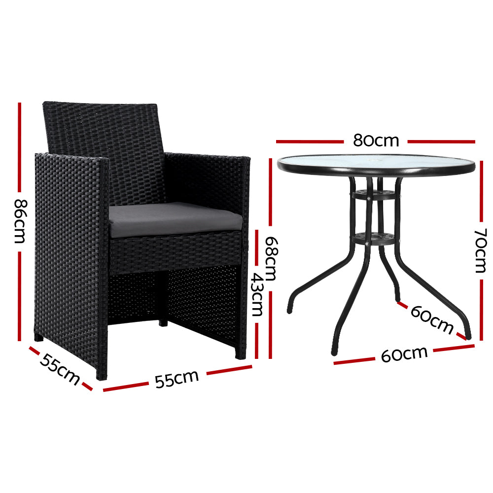 3 Piece Outdoor Wicker Patio Cafe Bar Set