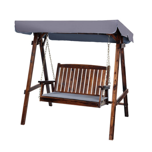 2 Seater Canopy Wooden Swing Bench - Charcoal