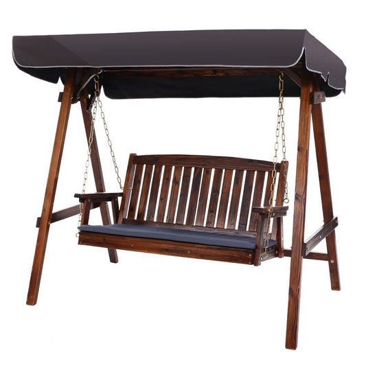 3 Seater Canopy Wooden Swing Bench - Charcoal