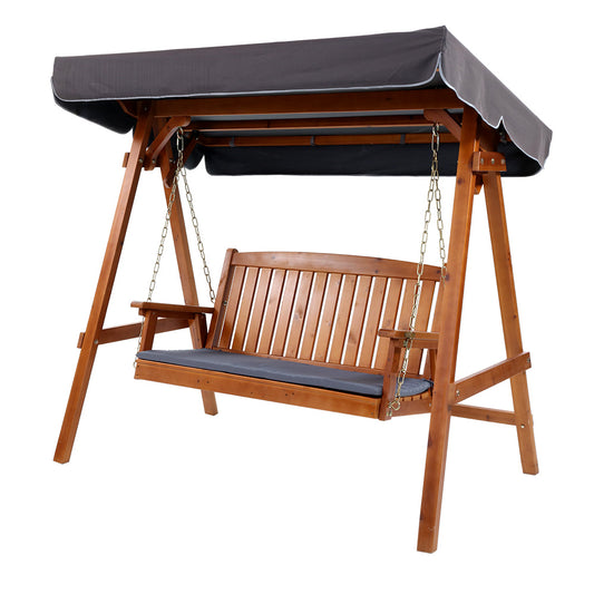 3 Seater Canopy Wooden Swing Bench - Teak