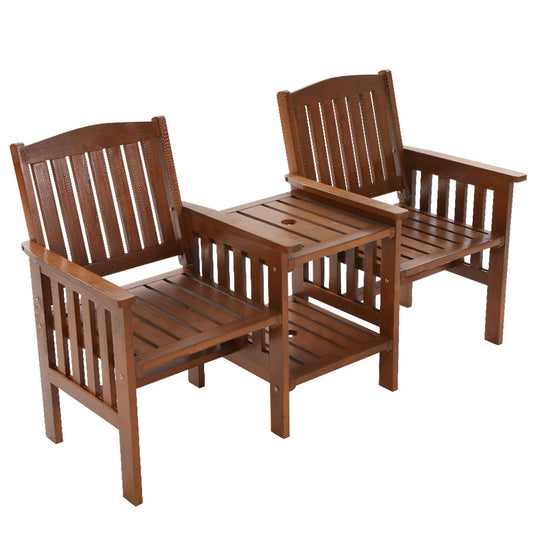 Outdoor Wooden Loveseat Garden Bench Chairs & Table  - Brown