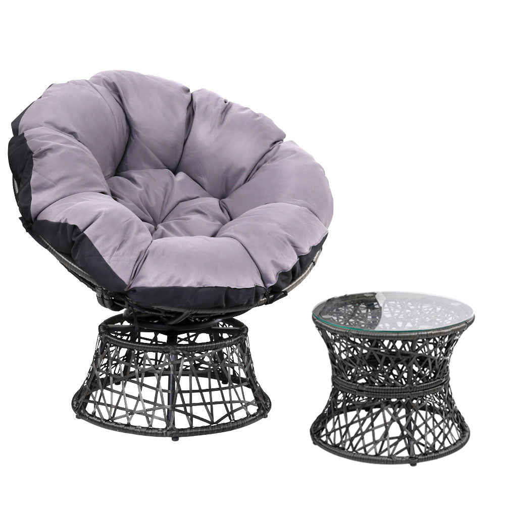 Outdoor Black Papasan Chair and Side Table 