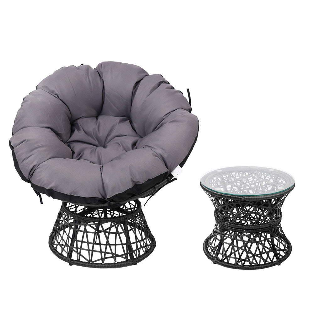 1 x Outdoor Papasan Chair and Side Table - Black