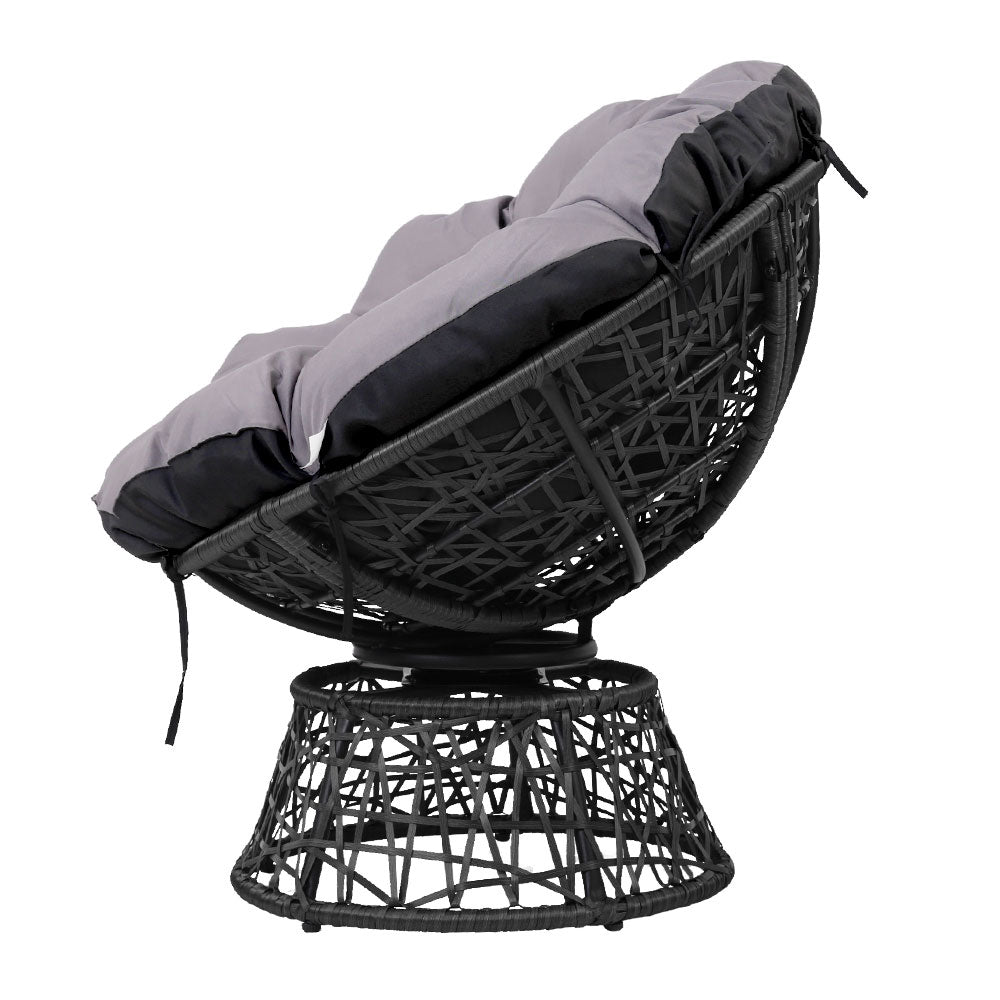 1 x Outdoor Papasan Chair and Side Table - Black