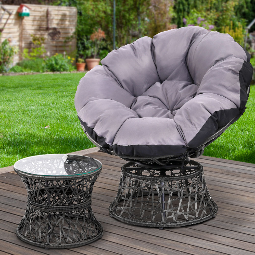 1 x Outdoor Papasan Chair and Side Table - Black