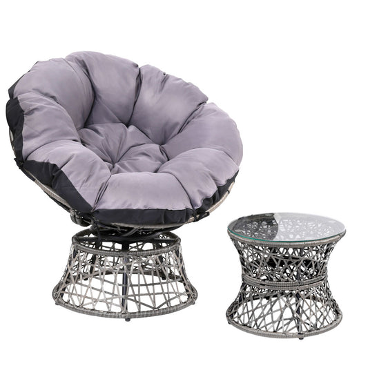 1 x Outdoor Papasan Chair and Side Table - Grey