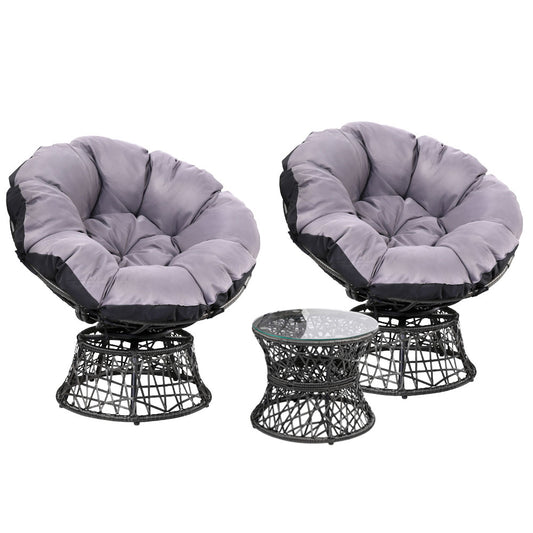 2 x Outdoor Papasan Chairs and Side Table - Black