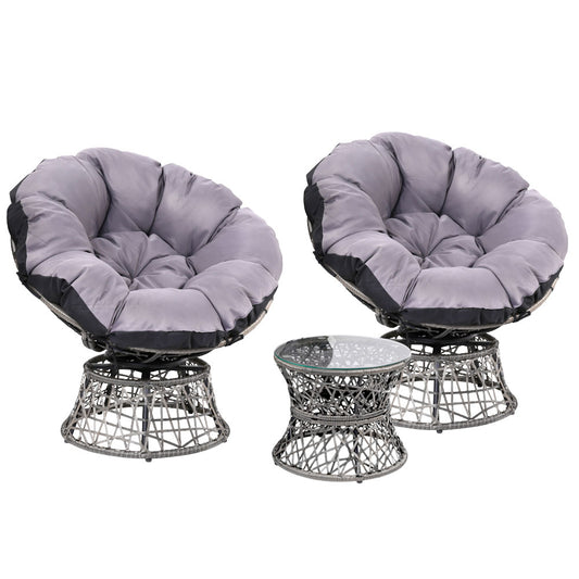 2 xOutdoor Papasan Chairs and Side Table - Grey