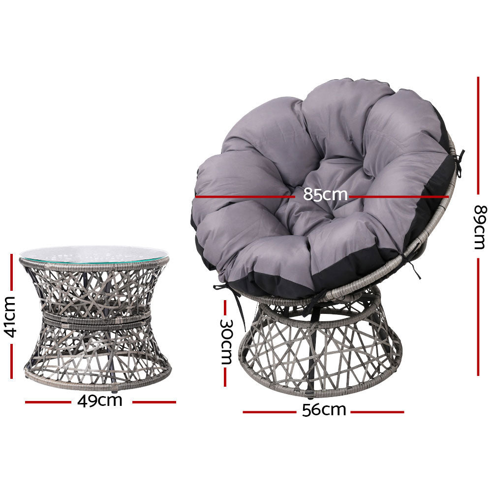 2 xOutdoor Papasan Chairs and Side Table - Grey